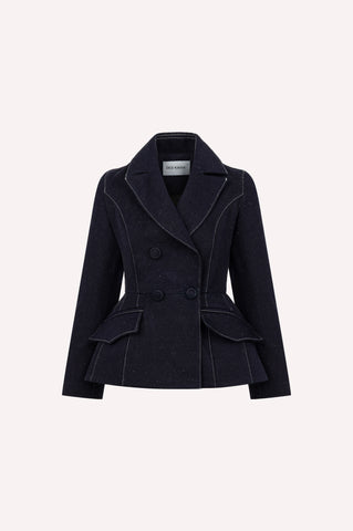 Hourglass Denim Blazer with Contrast Stitching | Dice Kayek
