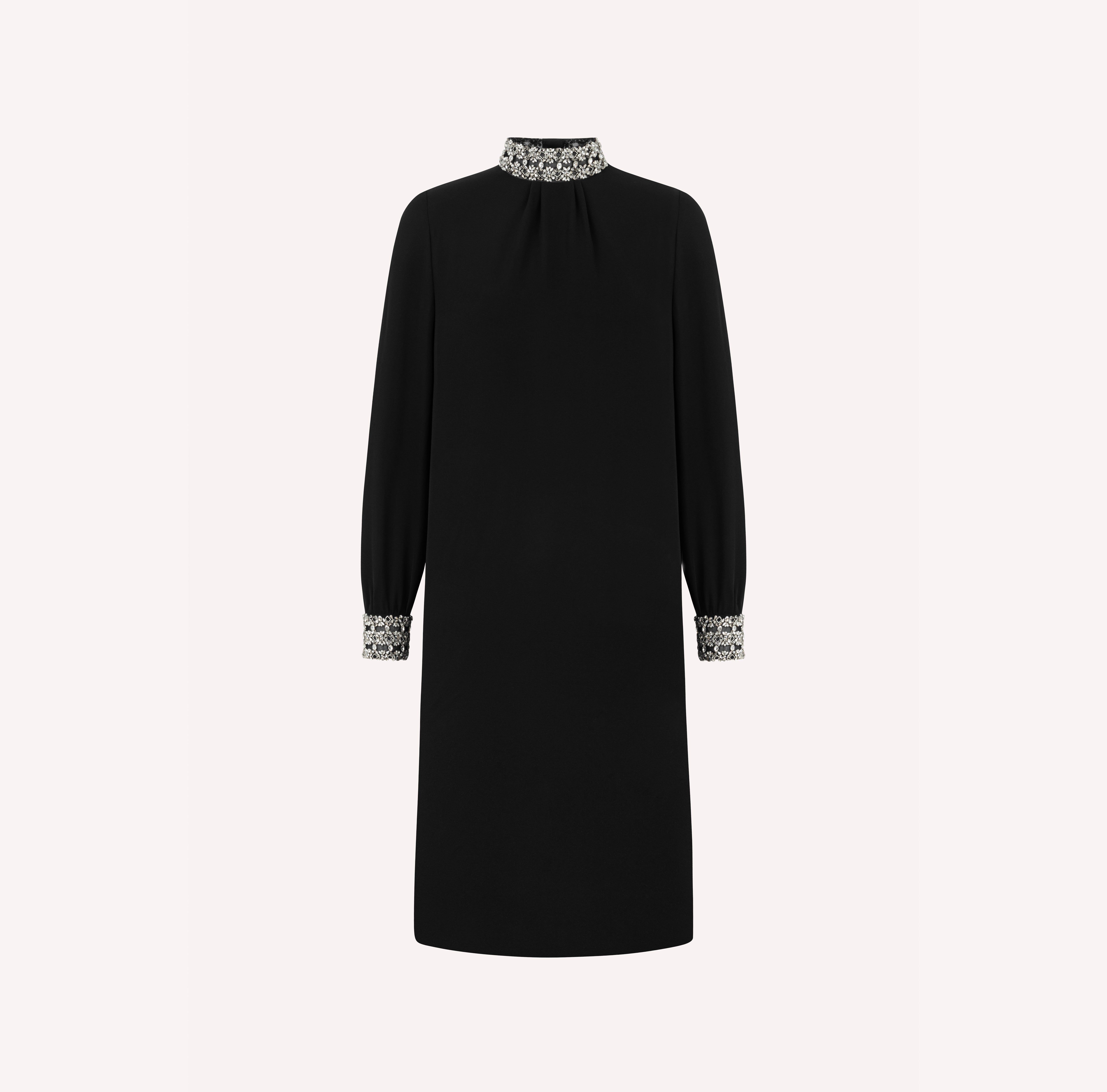 chinese dress ladies Long-Sleeve Silk Dress with Embellished High Neck │ DICE KAYEK