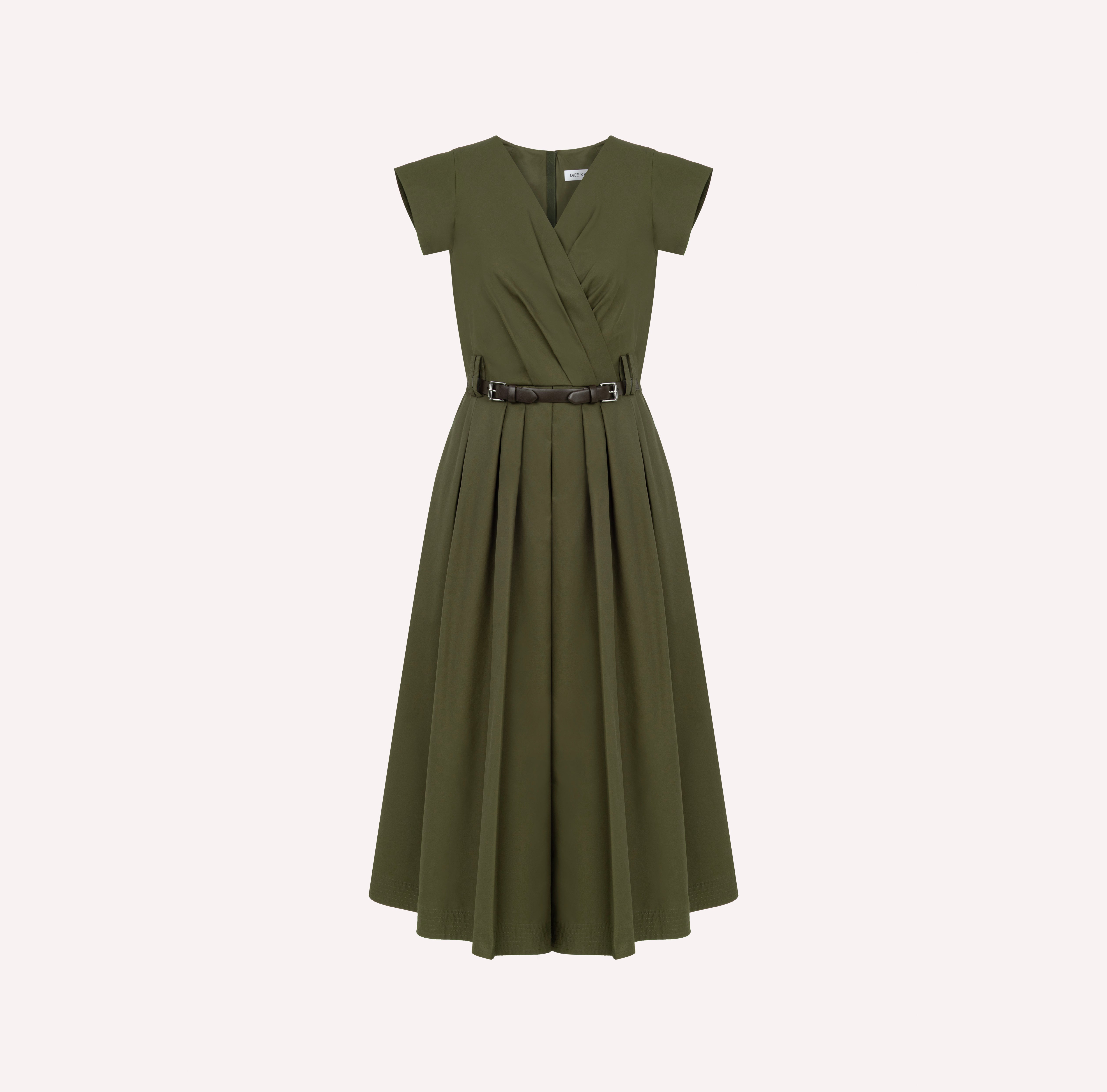 Structured V-Neck Dress with Double Buckle Belt | DICE KAYEK Structured V-Neck Dress with Double Buckle Belt | DICE KAYEK