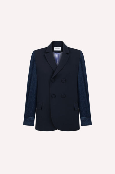 Double-Breasted Jacket with Denim Sleeves