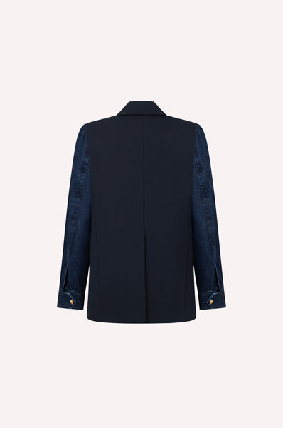 Double-Breasted Jacket with Denim Sleeves