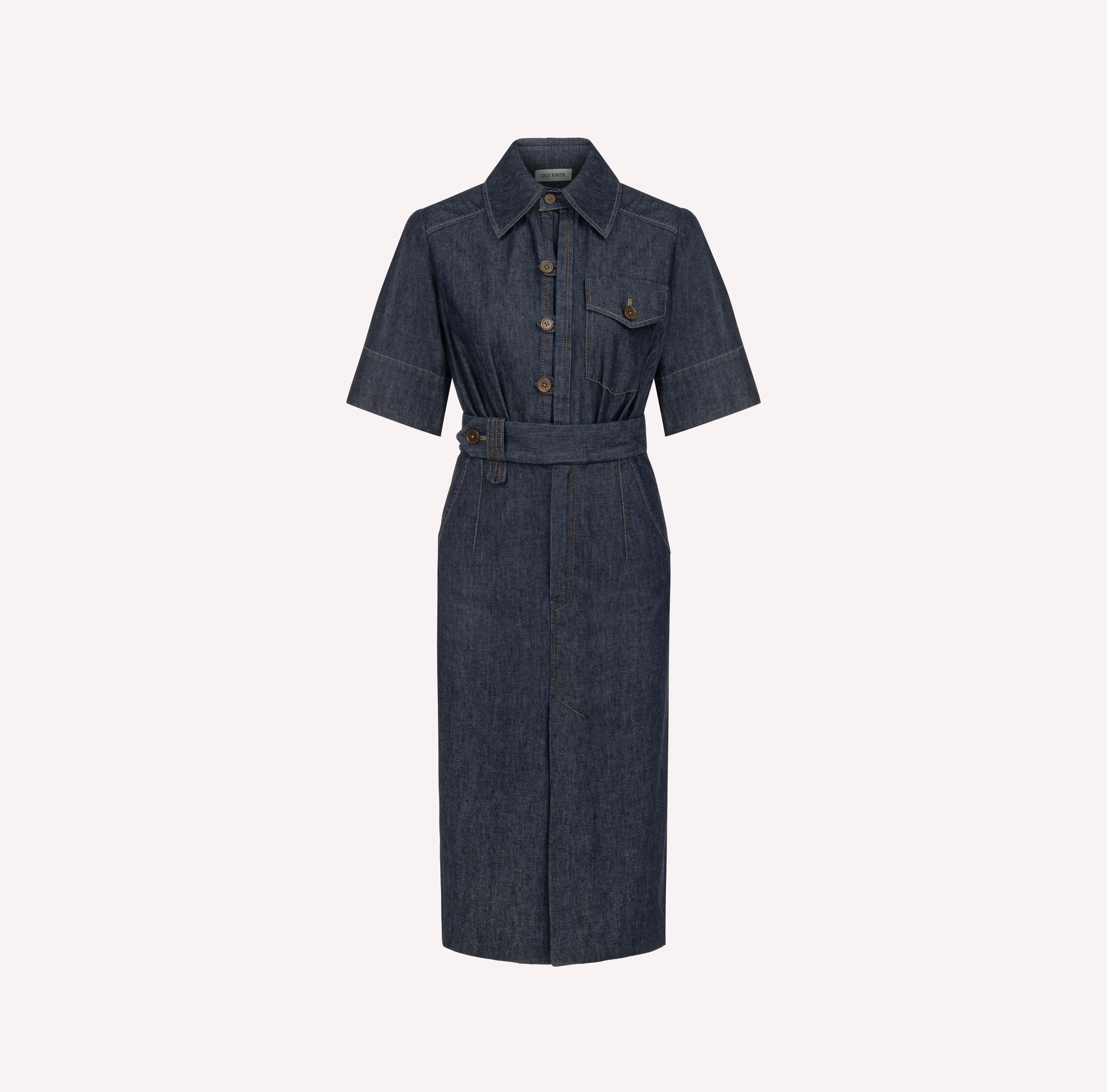 Belted Chambray Midi Shirt Dress