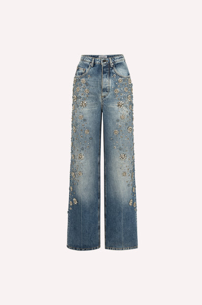 Embellished Wide-Leg Denim Jeans