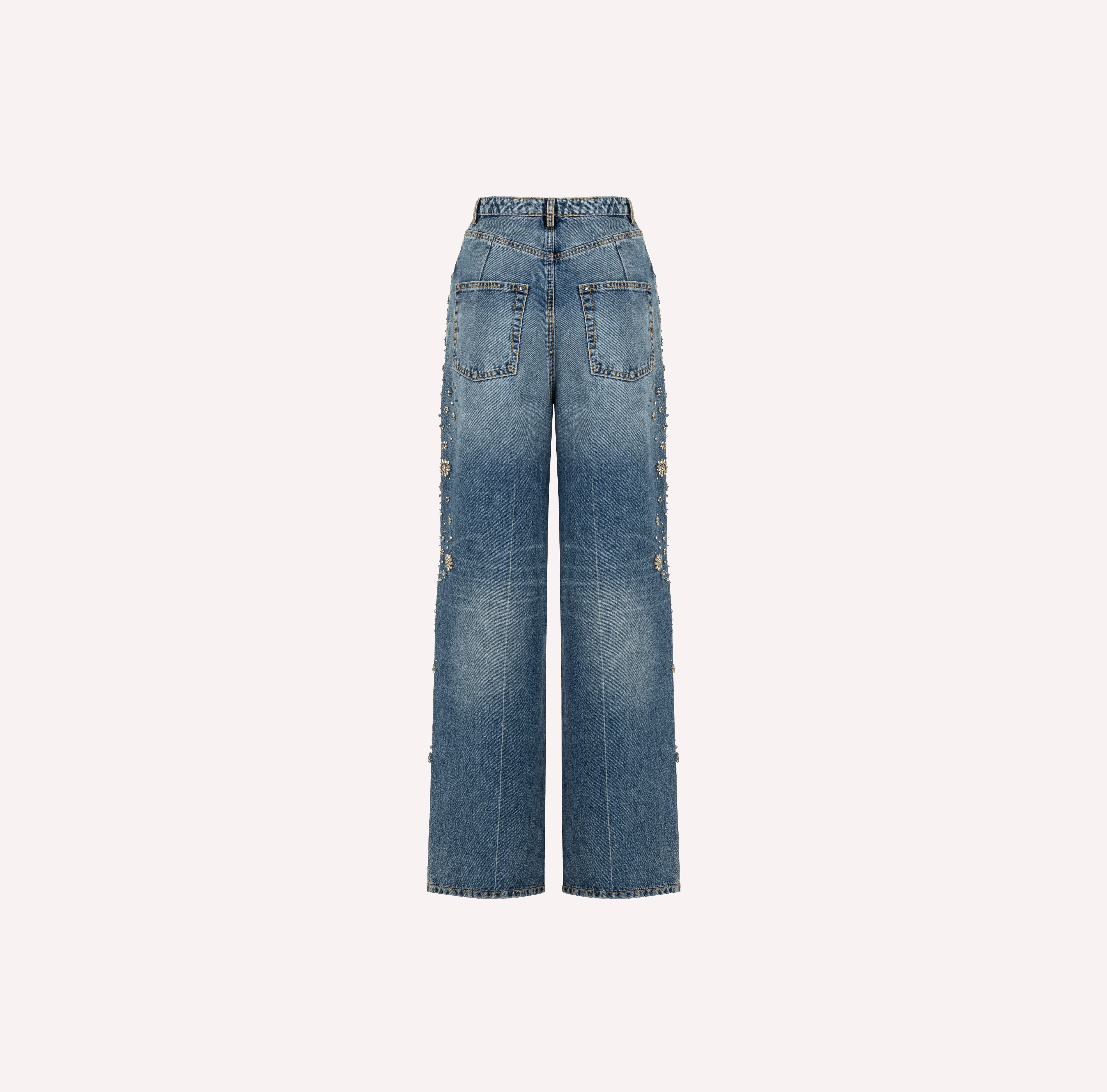 Embellished Wide-Leg Denim Jeans