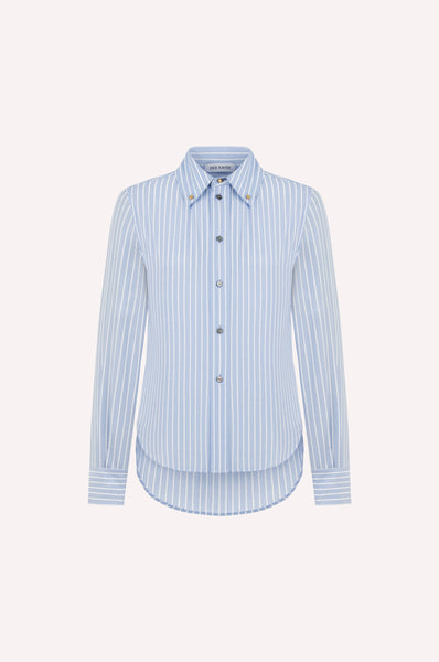 Striped Cotton Shirt with Gold Button Detailing