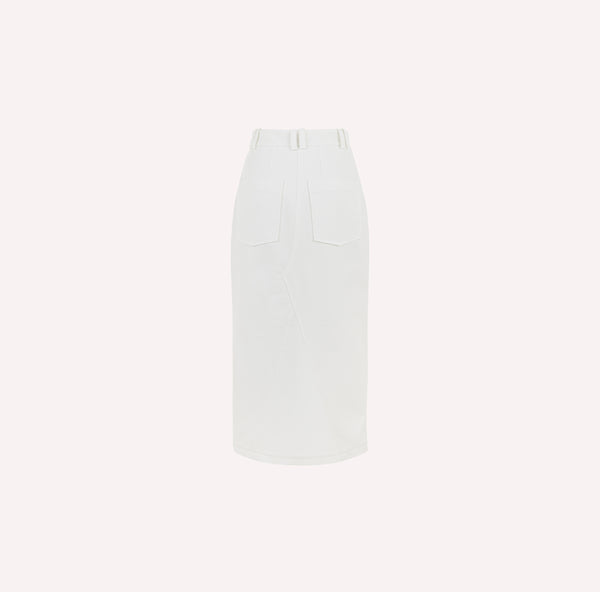 Cotton Midi Skirt with Front Slit