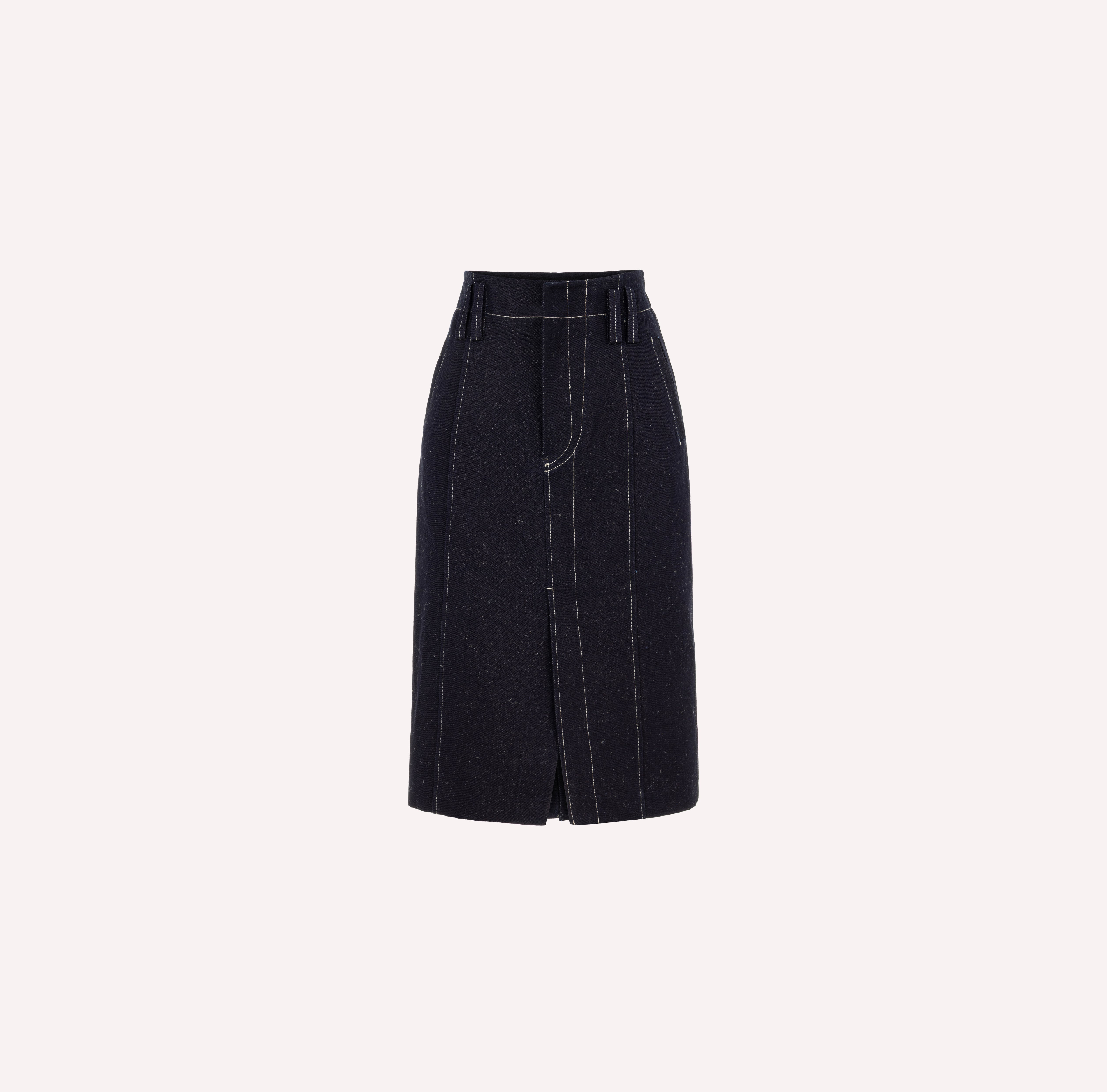 Midi Pencil Skirt with Contrast Stitching