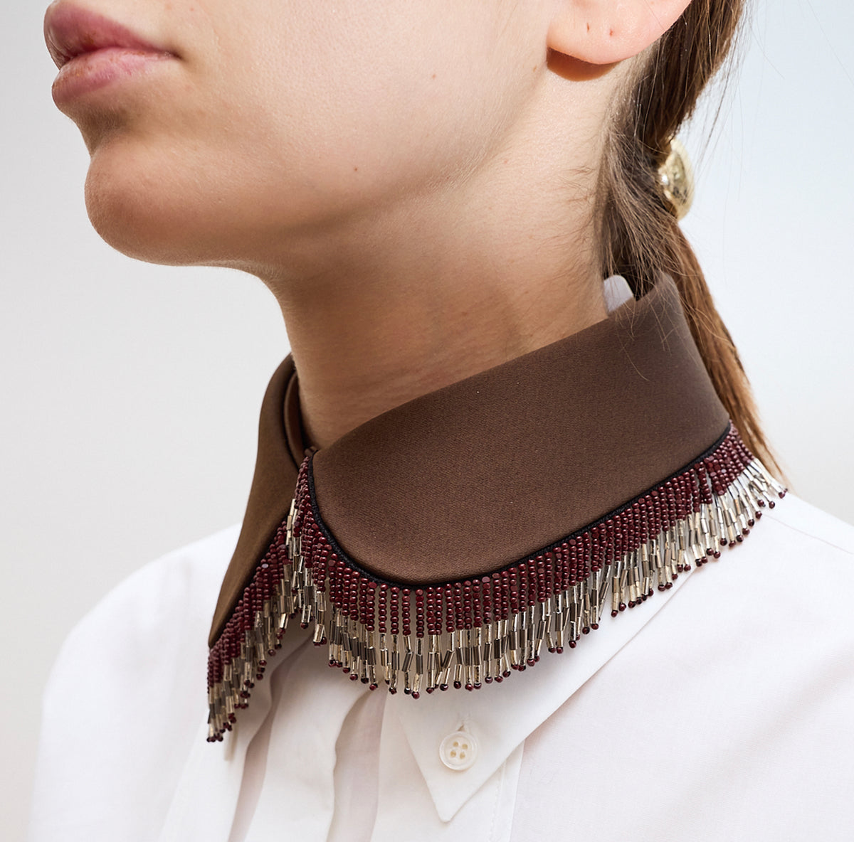 Handcrafted Brown Embellished Collar with Beaded Fringe