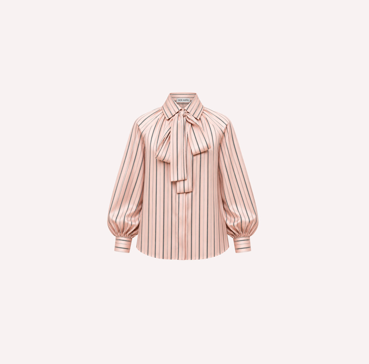 Pink Striped Silk Pussy-Bow Shirt
