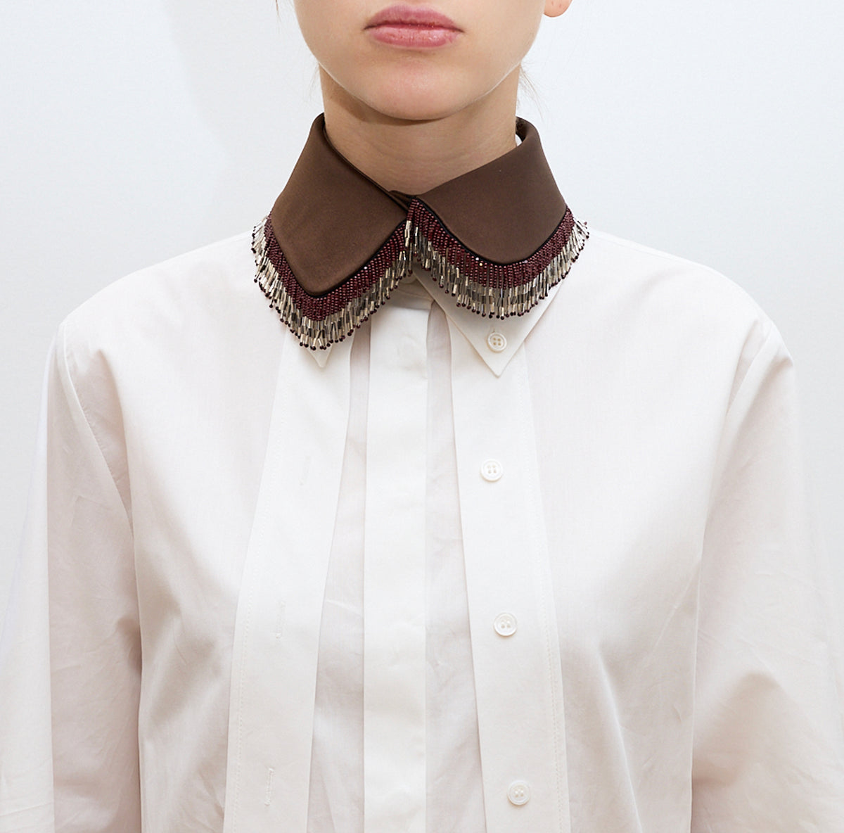 Handcrafted Brown Embellished Collar with Beaded Fringe