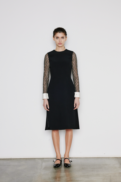 Black Dress with Lace Sleeves and Cuffed Detail