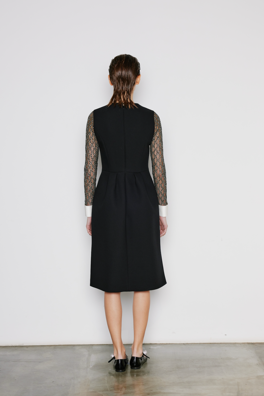 Black Dress with Lace Sleeves and Contrast Cuffs