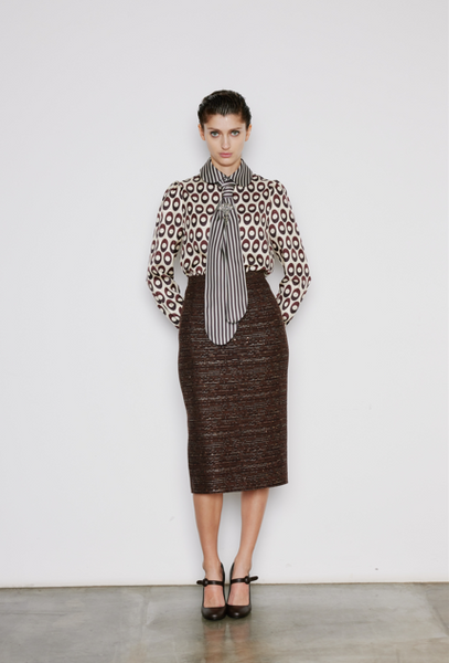 Classic Tweed Pencil Skirt Brown