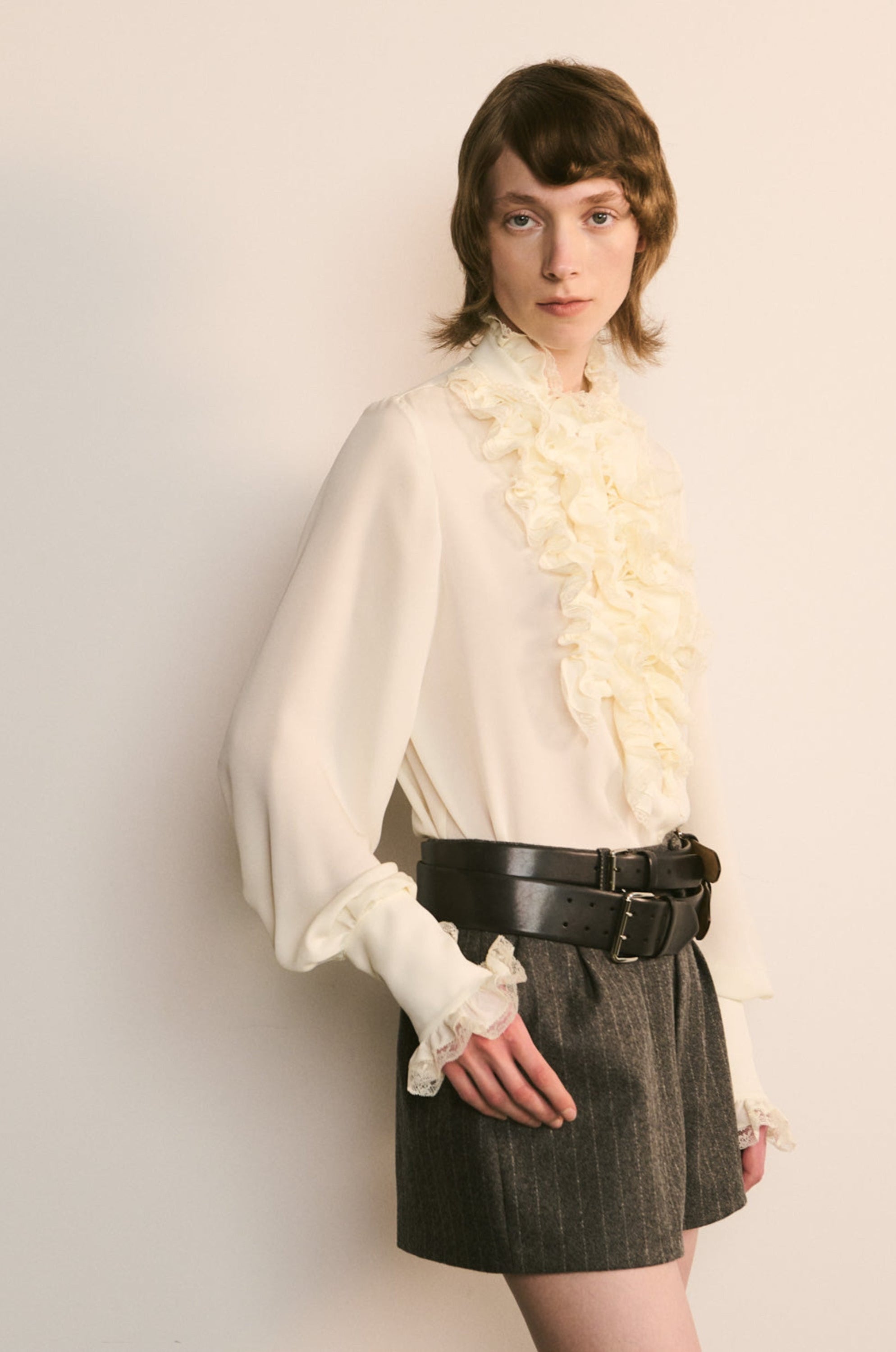 Silk Ruffle Front Shirt