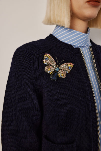 Crystal-Embellished Rainbow Butterfly Brooch