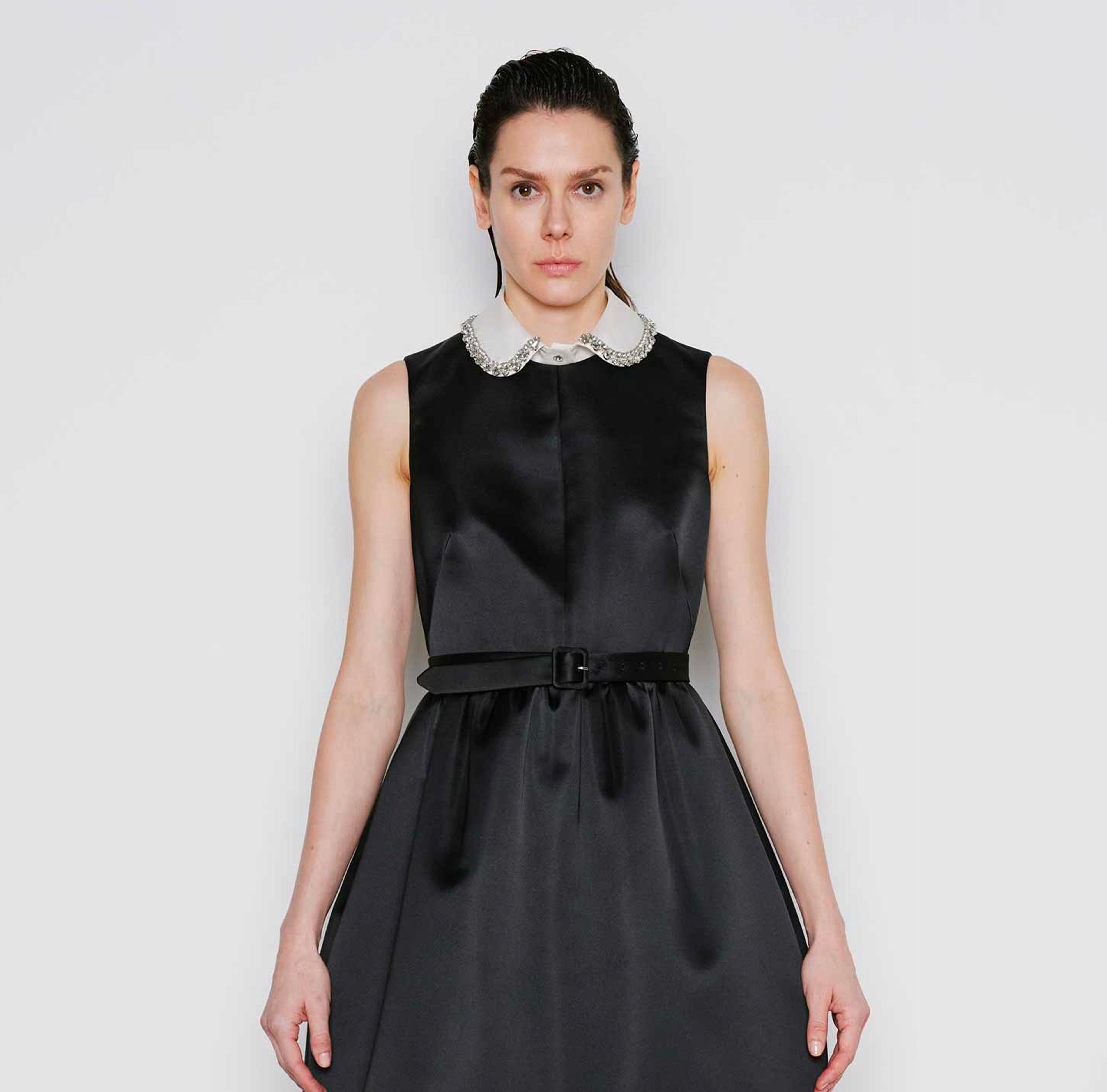 Sleeveless Belted Satin Dress