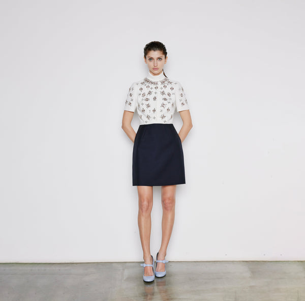 Crystal Embellished Short Sleeve Contrast Dress