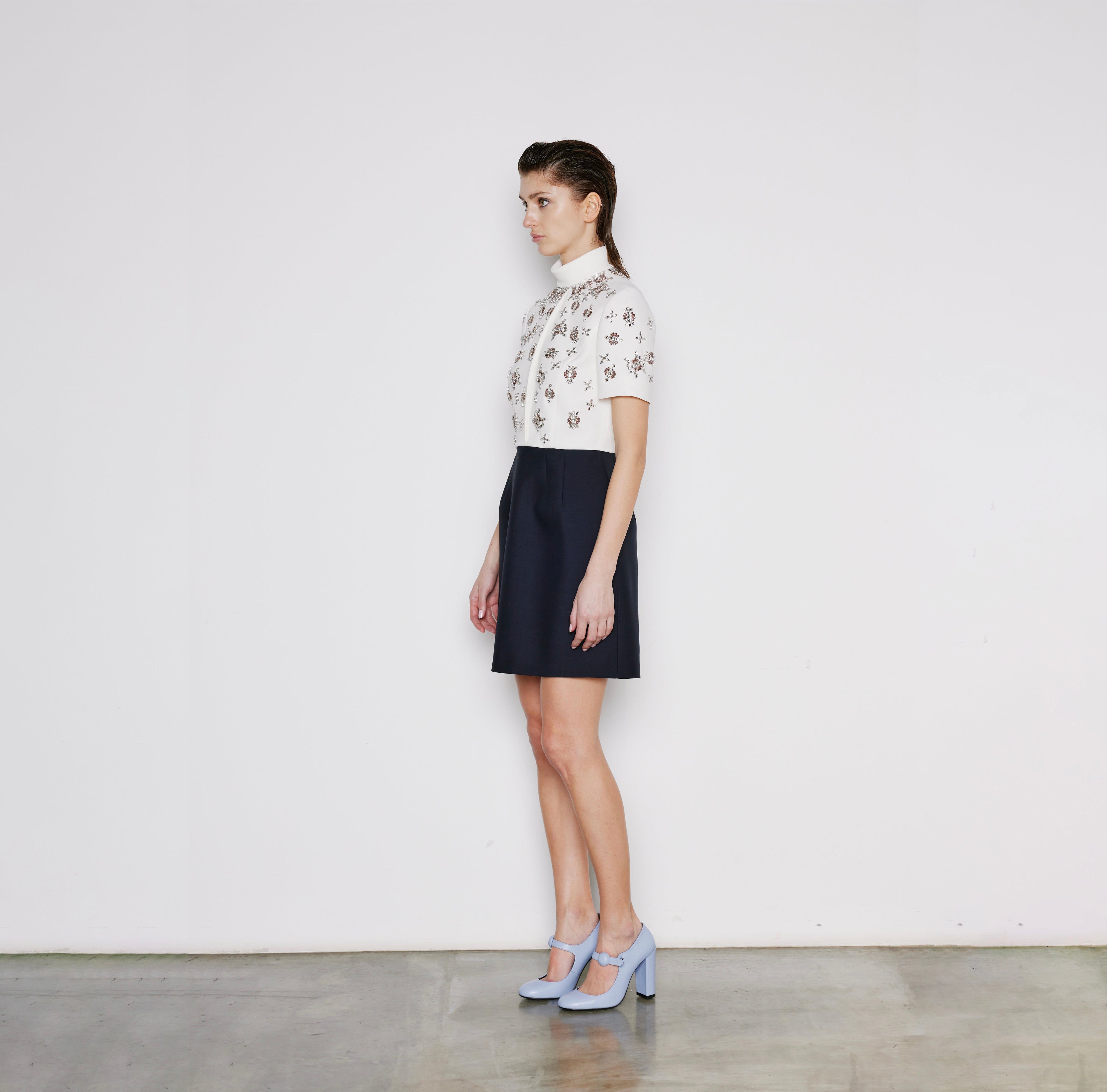 Crystal Embellished Short Sleeve Contrast Dress