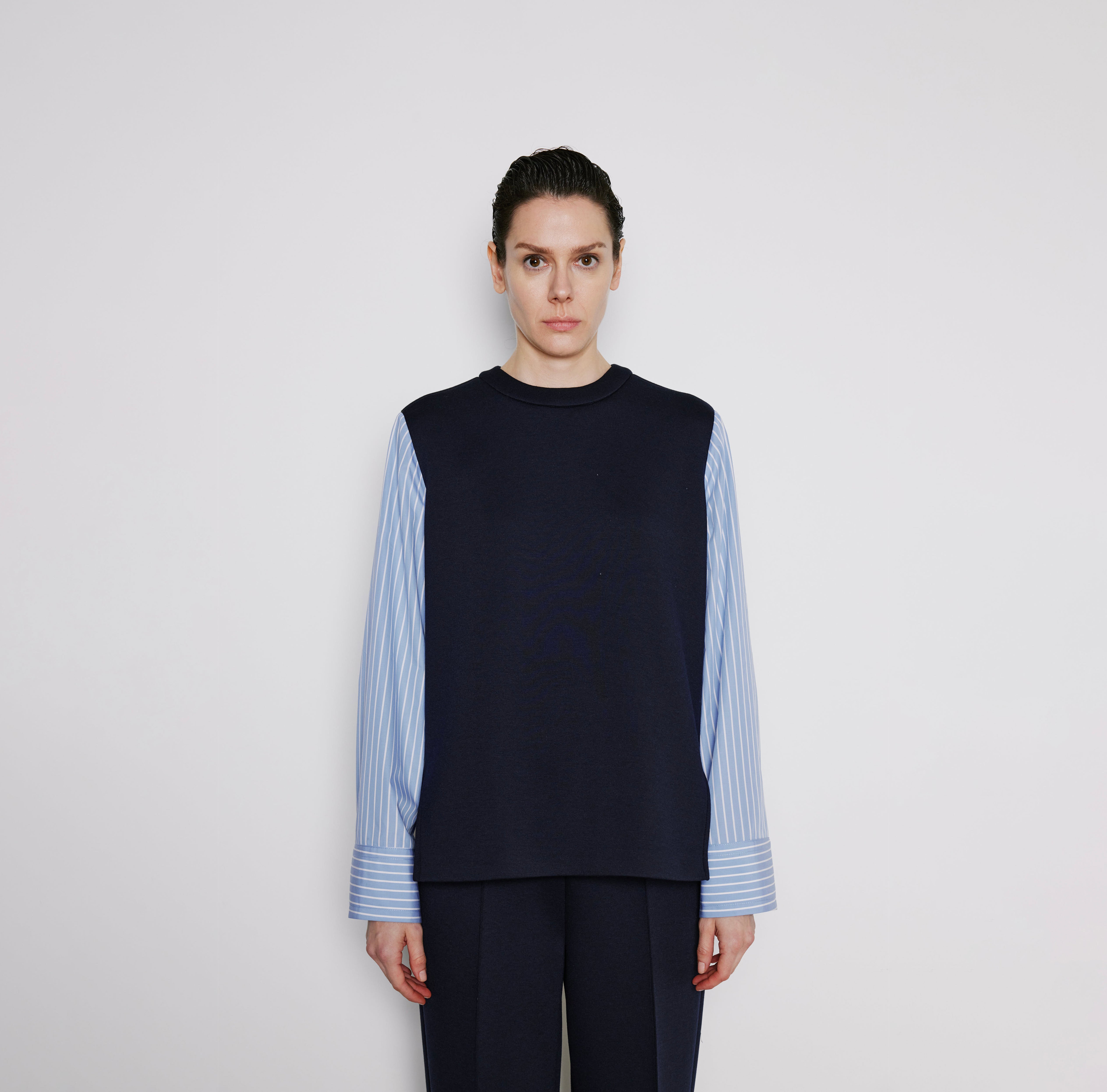 Structured Contrast-Sleeve Top