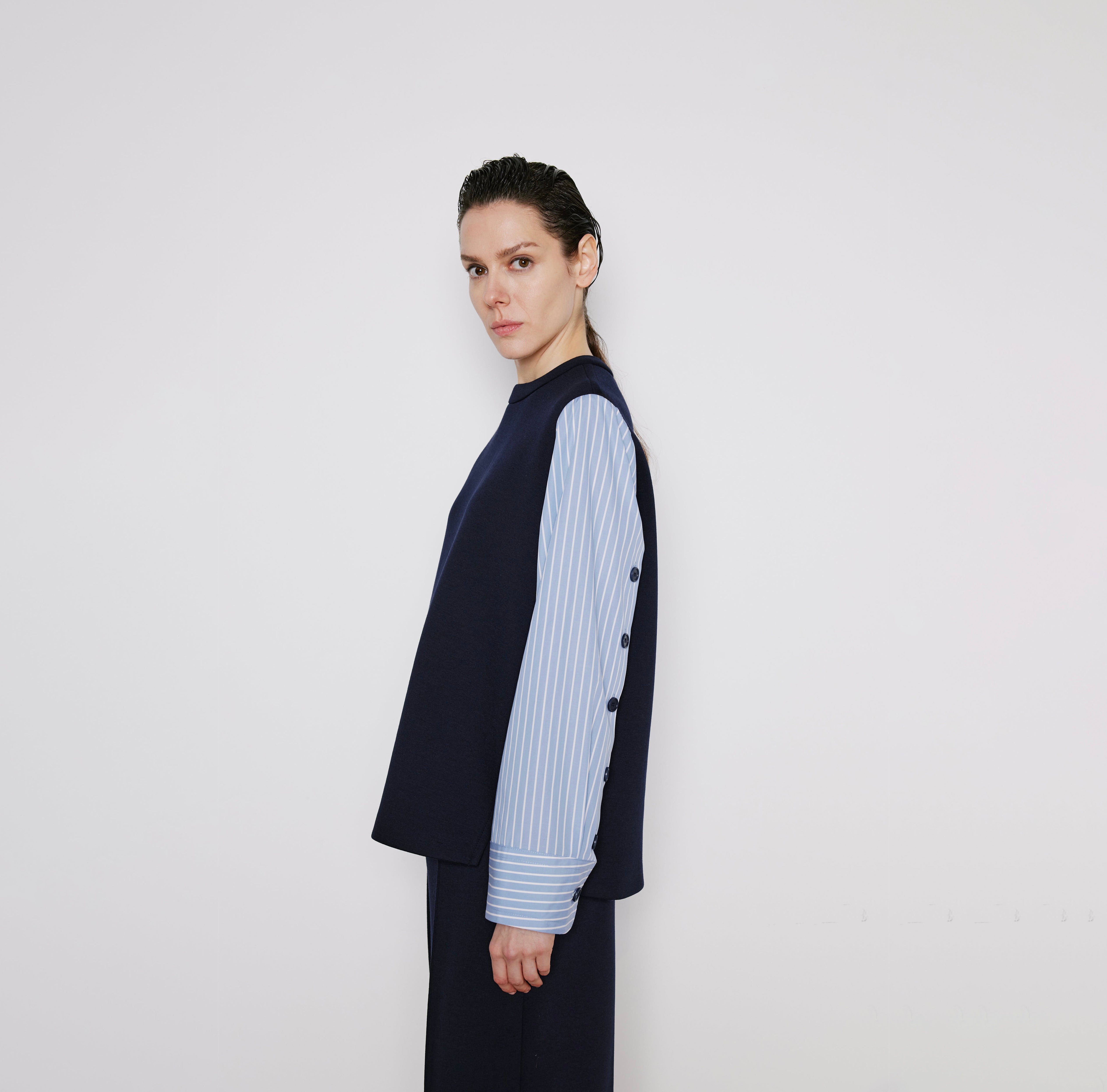 Structured Contrast-Sleeve Top