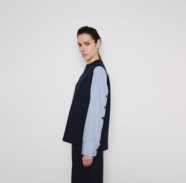 Structured Contrast-Sleeve Top