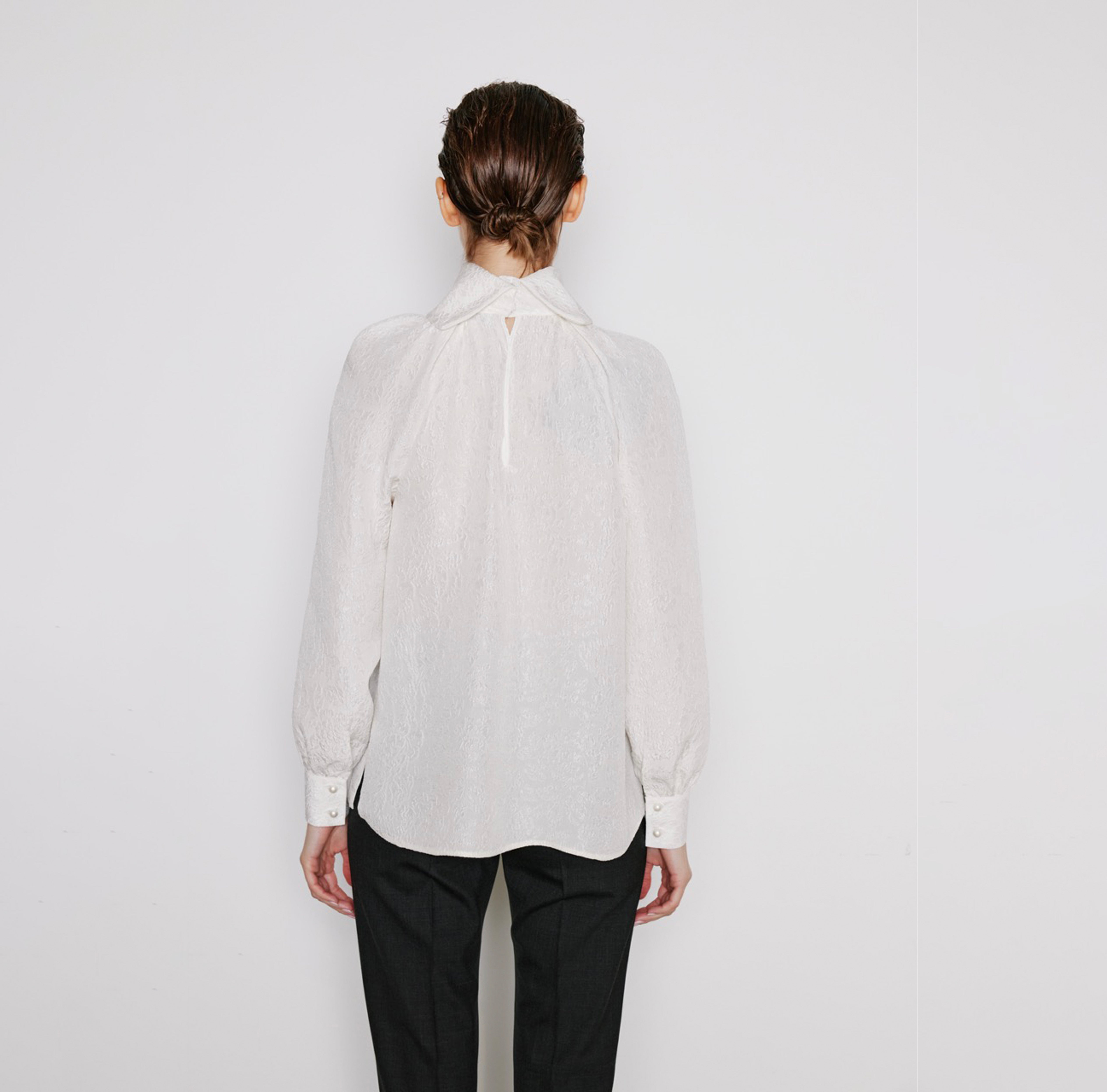 High-Neck Jacquard Blouse