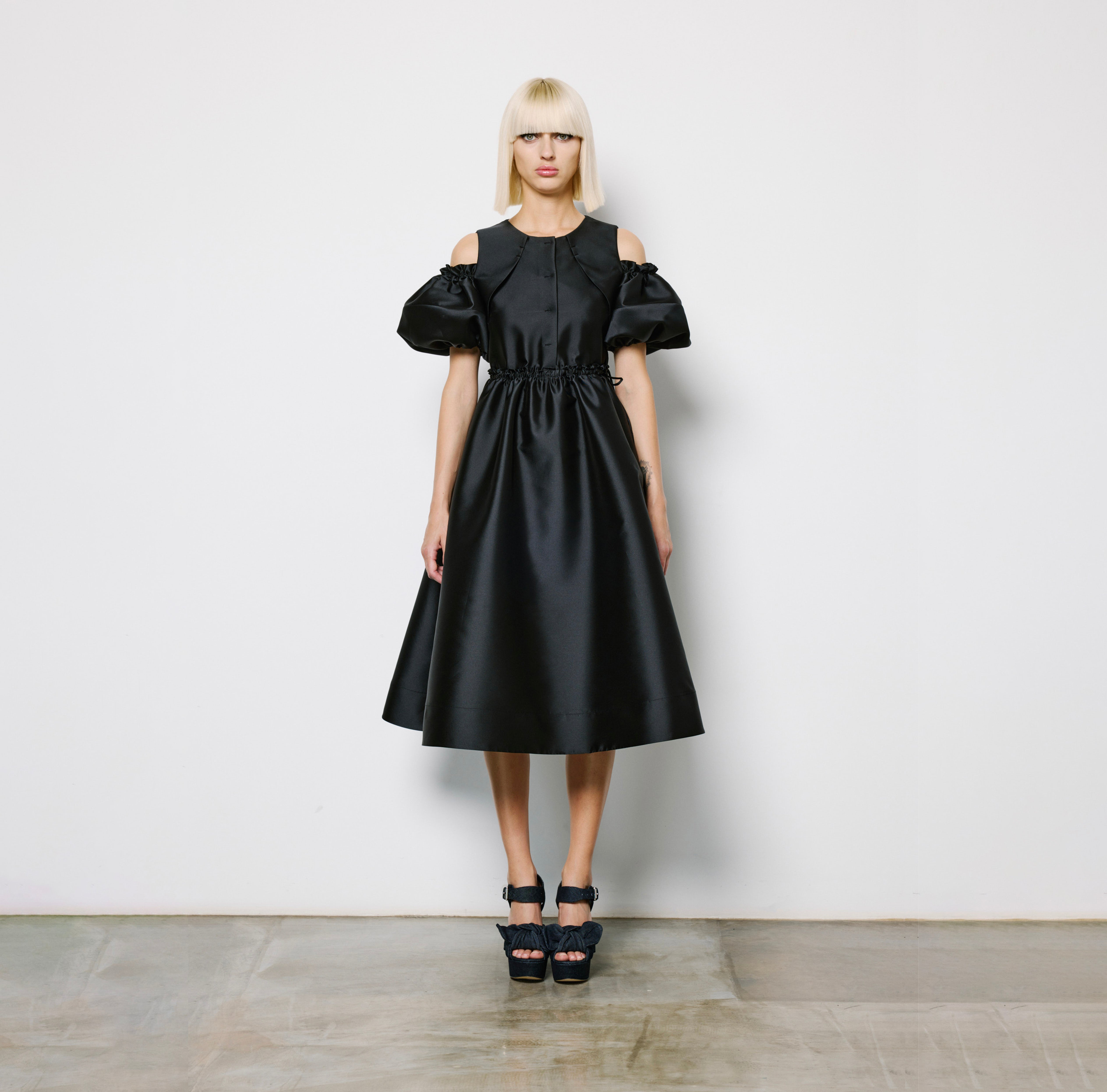 Puffy Sleeve Tuxedo Dress