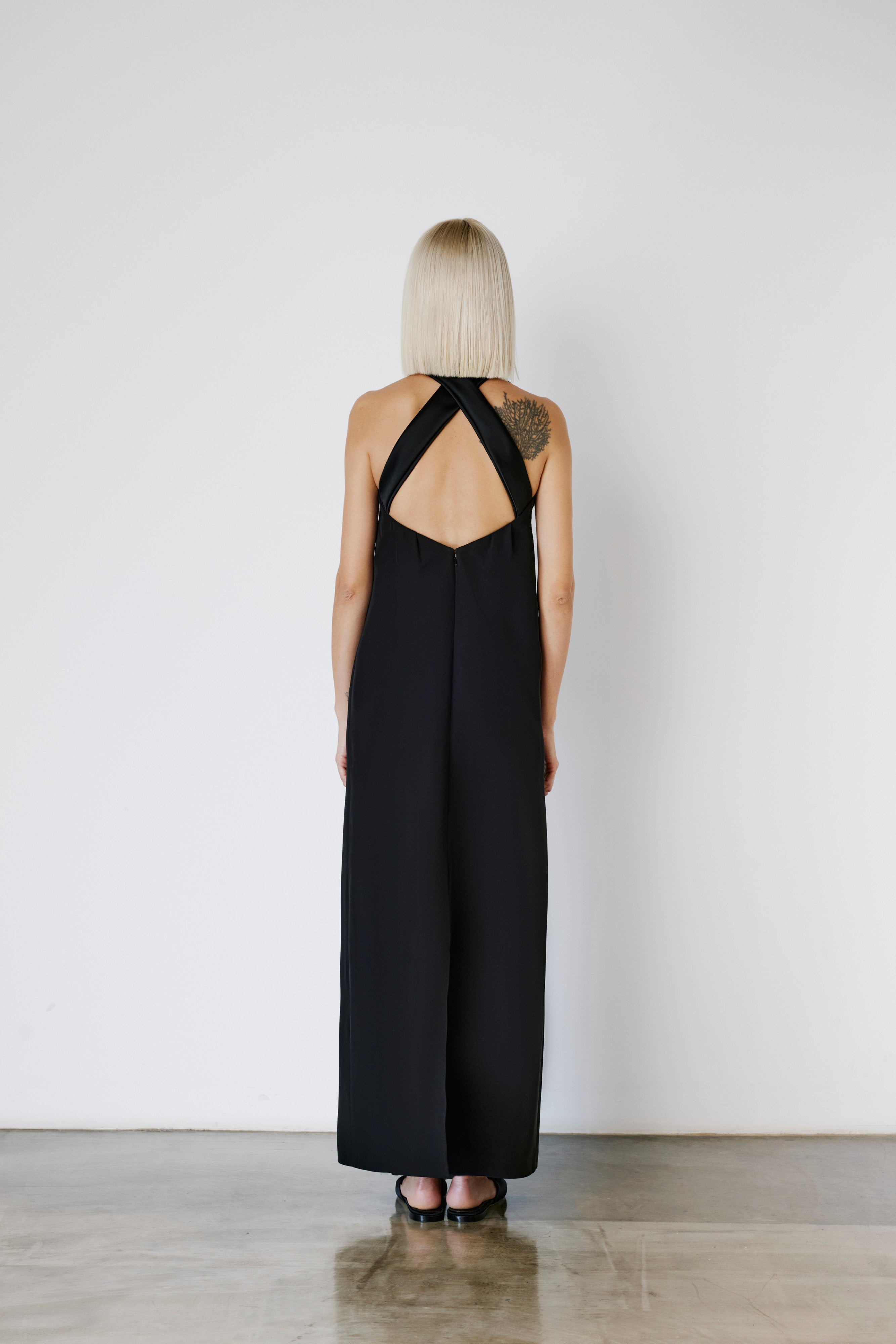 Rose Embroidered Open-Back Dress