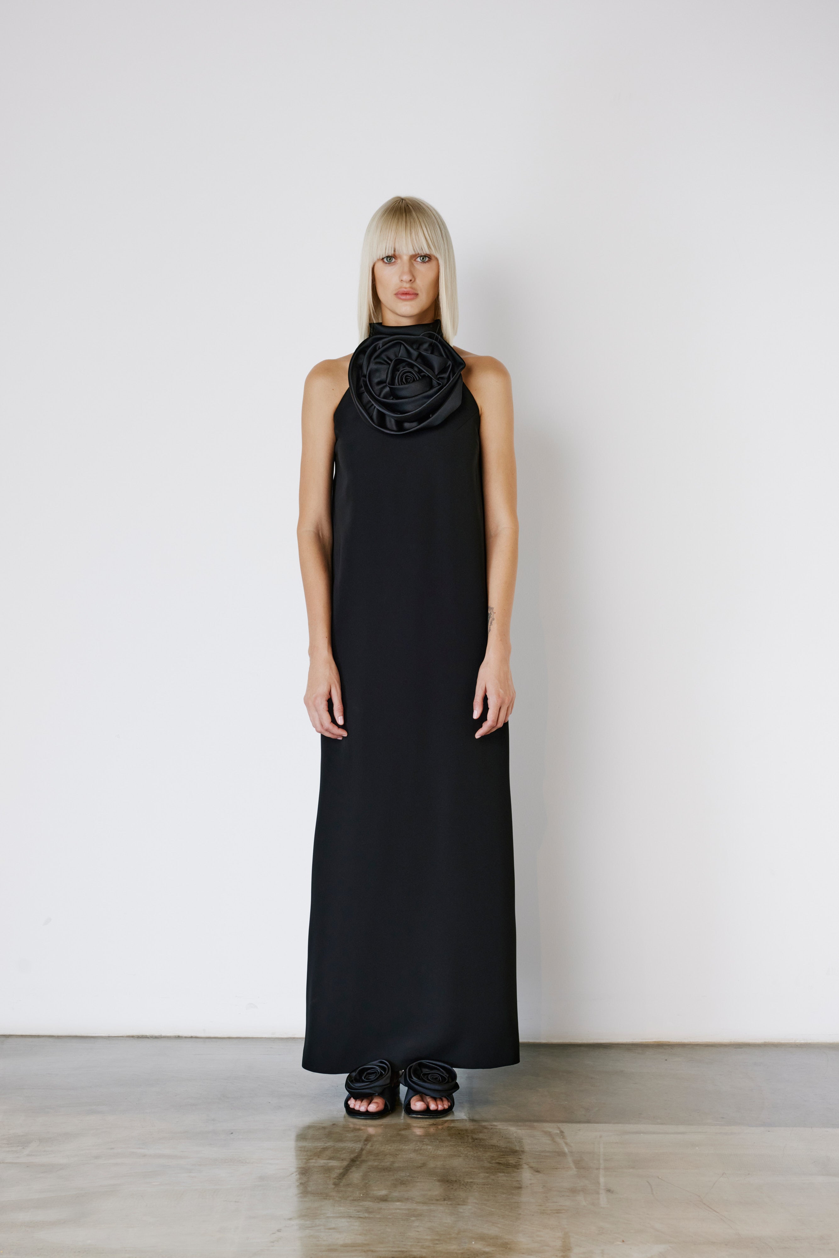 Rose Embroidered Open-Back Dress