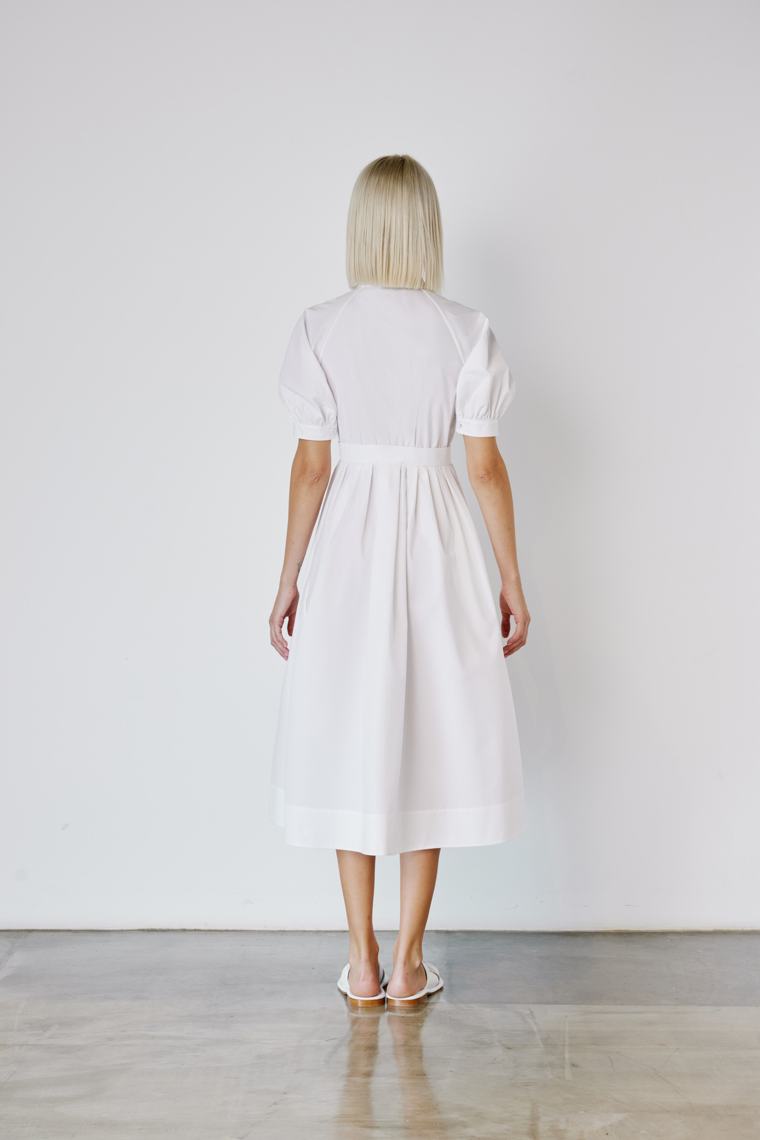 Balloon Sleeved Poplin Dress