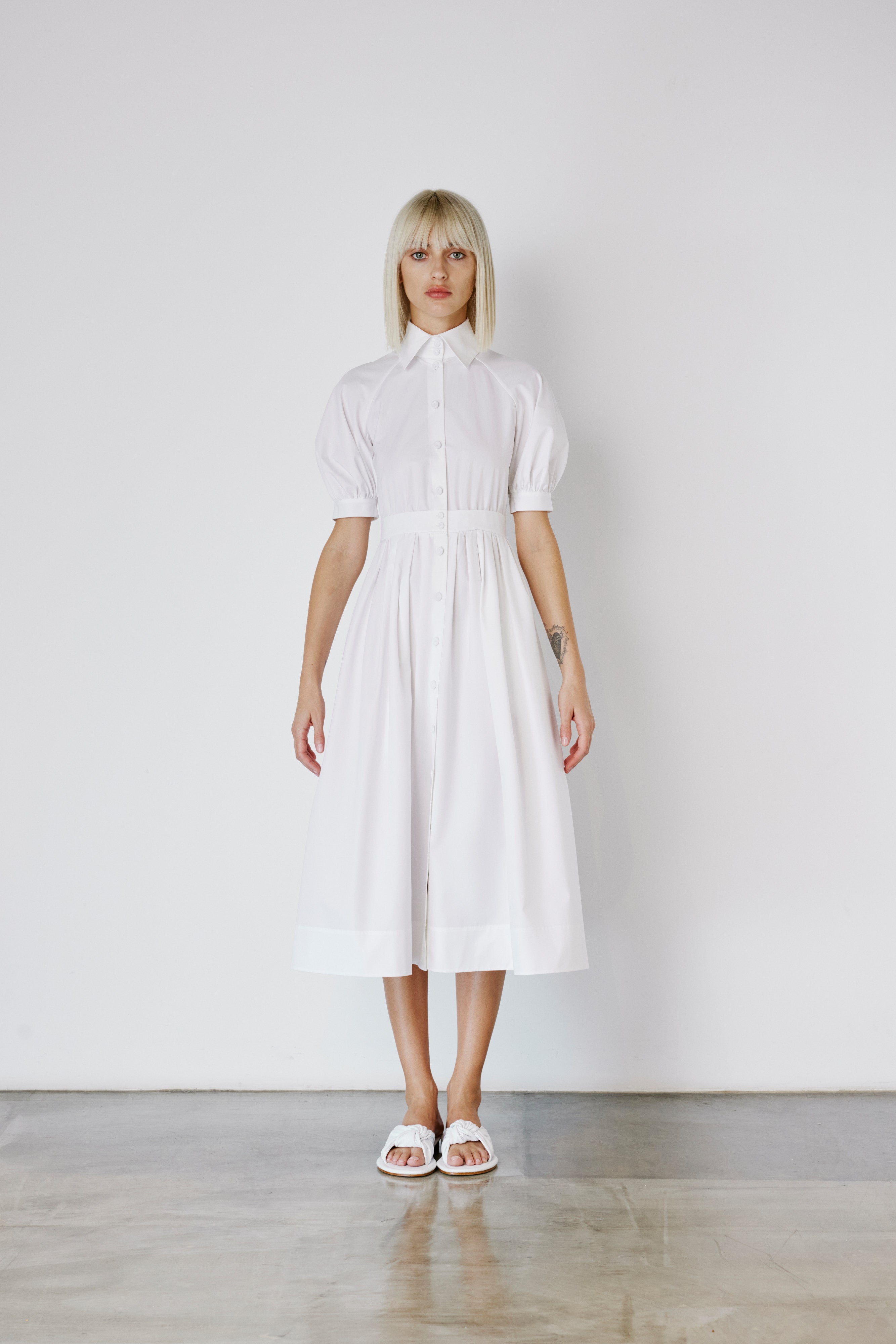Balloon Sleeved Poplin Dress