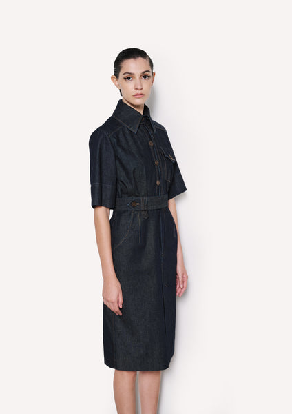 Belted Chambray Midi Shirt Dress