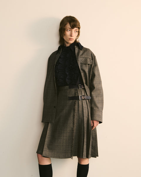 Pleated Check Buckle Skirt