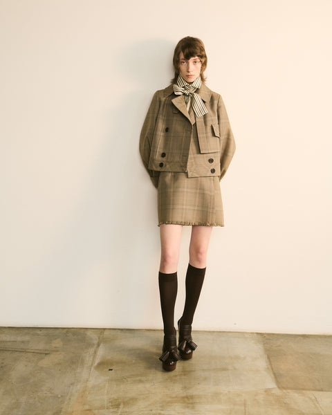 Checked Wool Skirt with Belt Detail