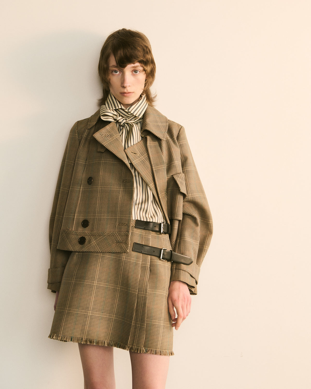 Checked Wool Skirt with Belt Detail