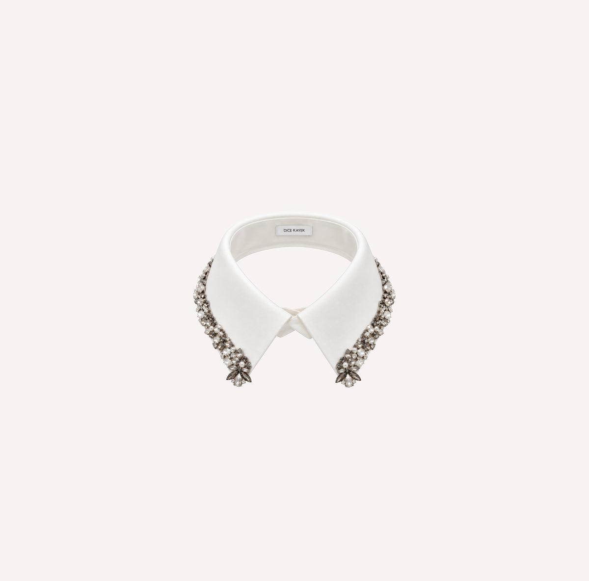 White crystal-embellished detachable collar by Dice Kayek, front view