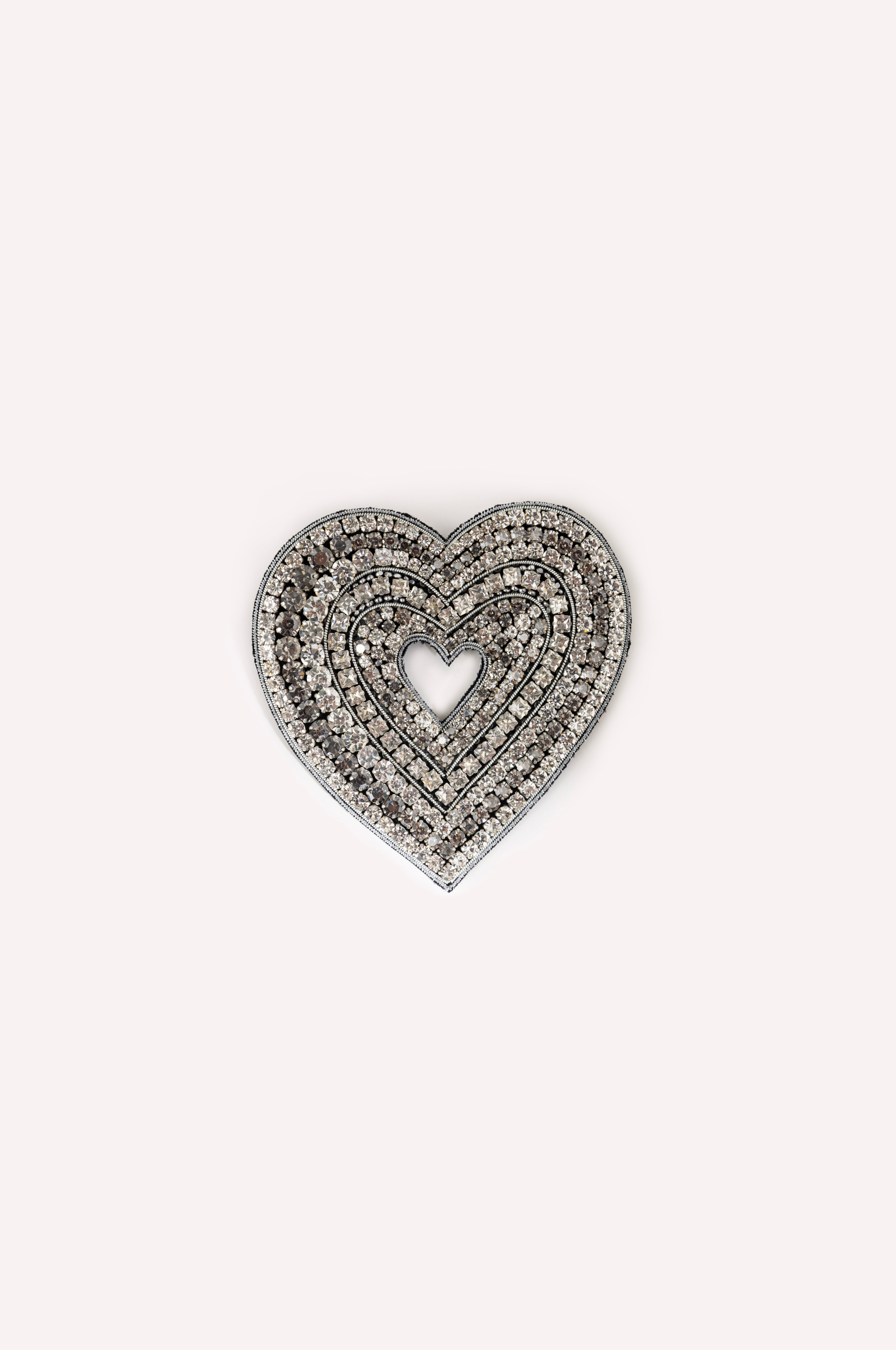 Crystal-Embellished Heart Brooch