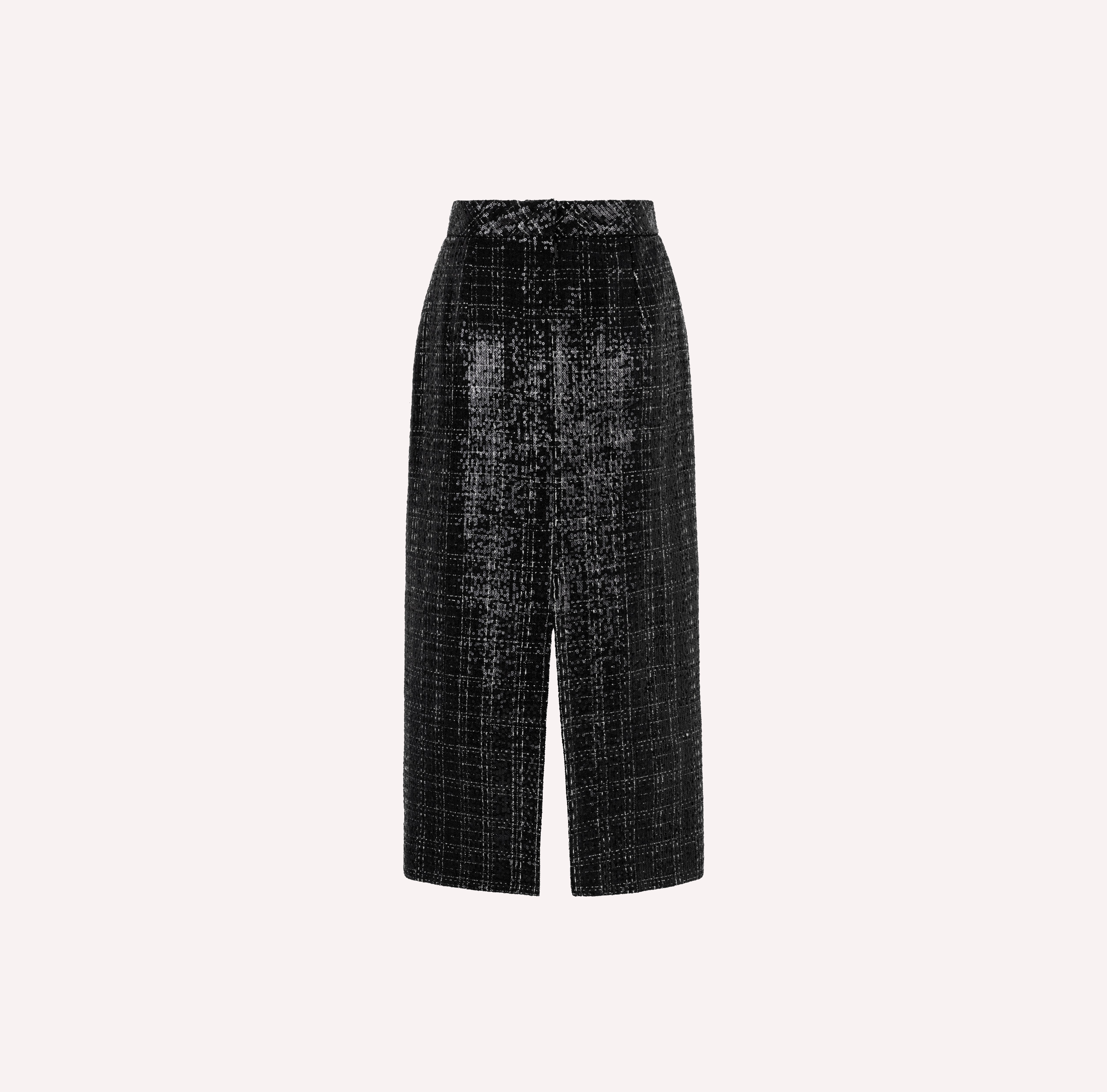 Black & Silver Tweed Midi Skirt