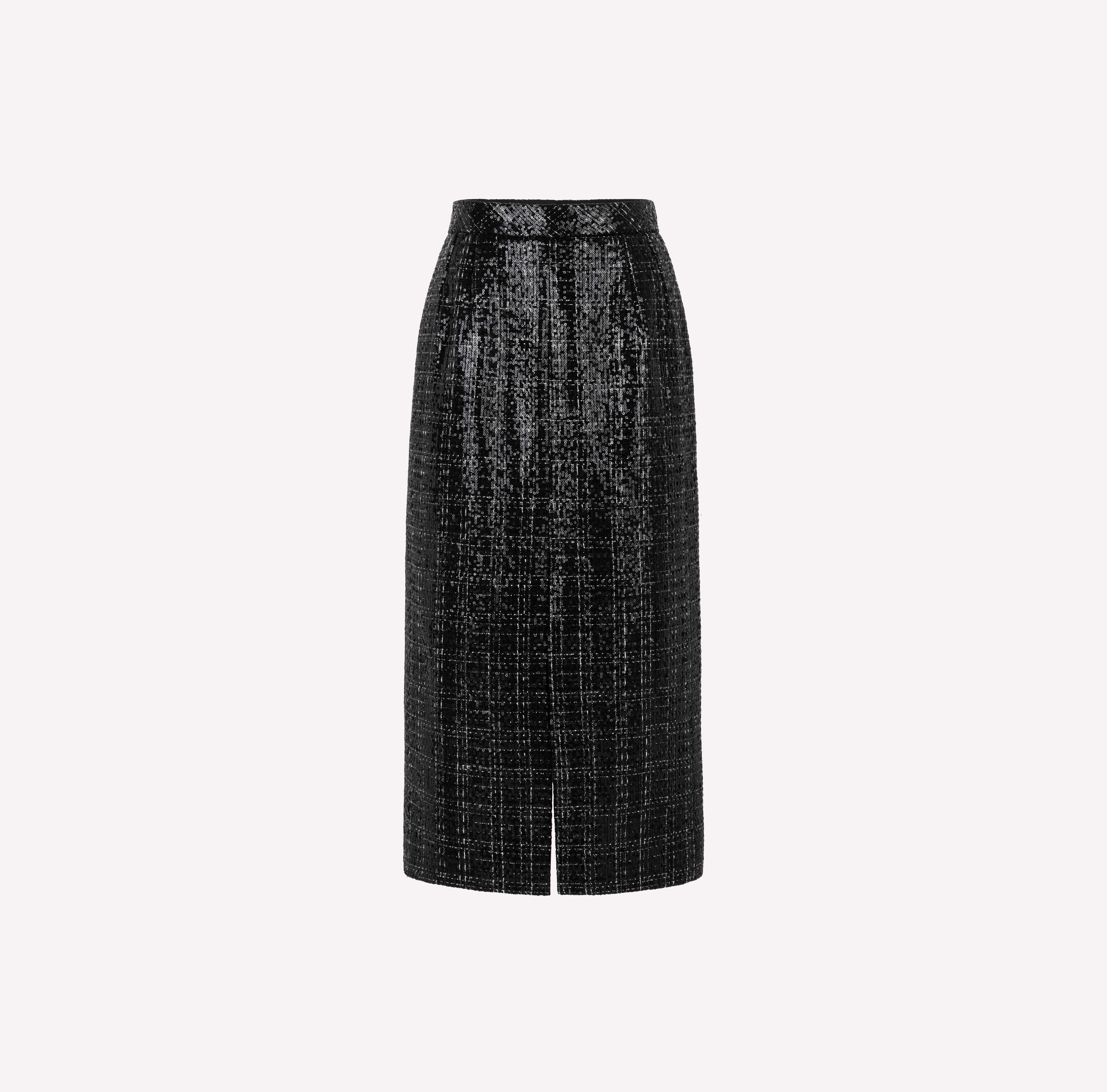 Black & Silver Tweed Midi Skirt