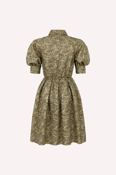 Metallic Floral Puff Sleeve Dress