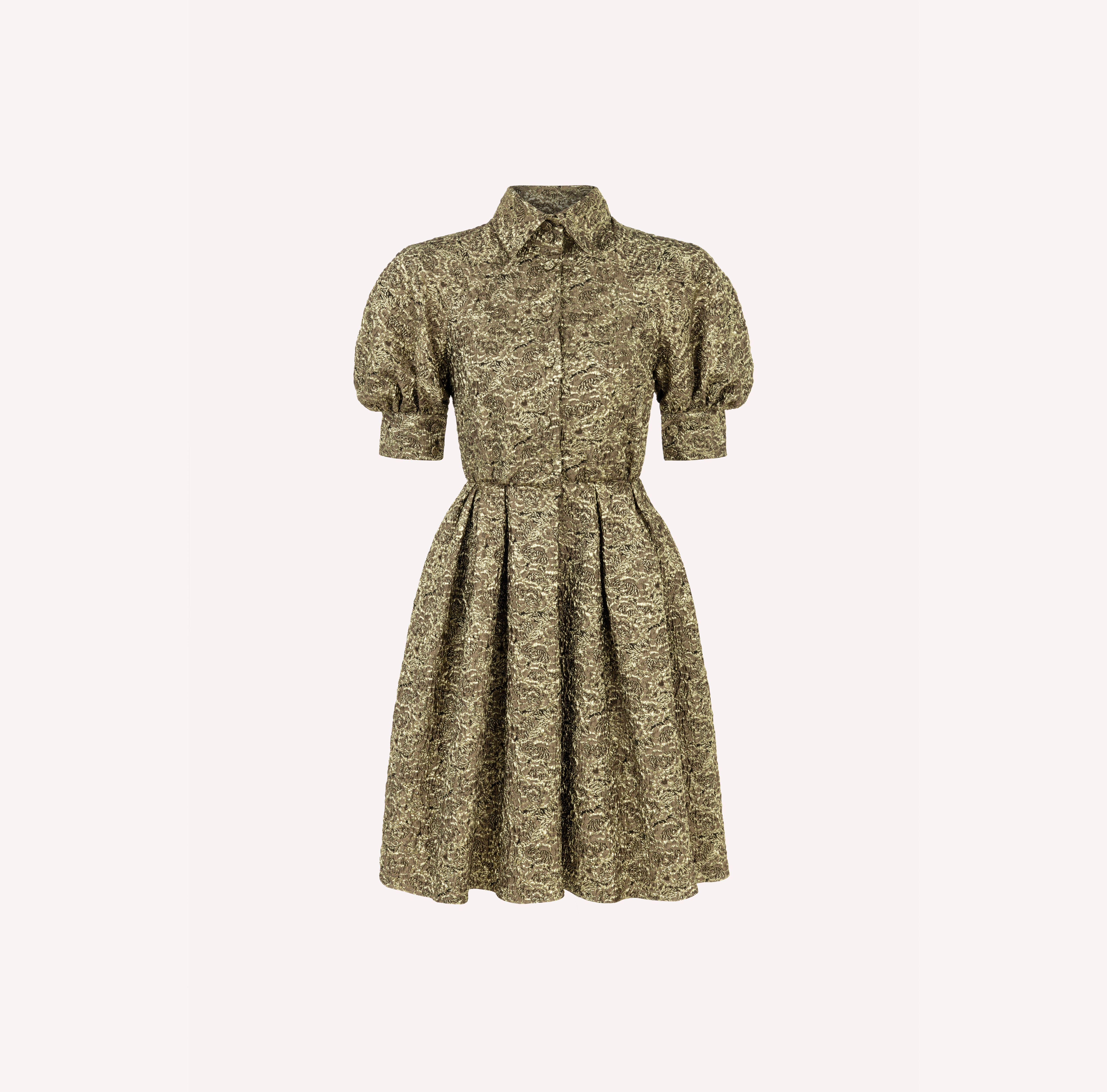 Metallic Floral Puff Sleeve Dress