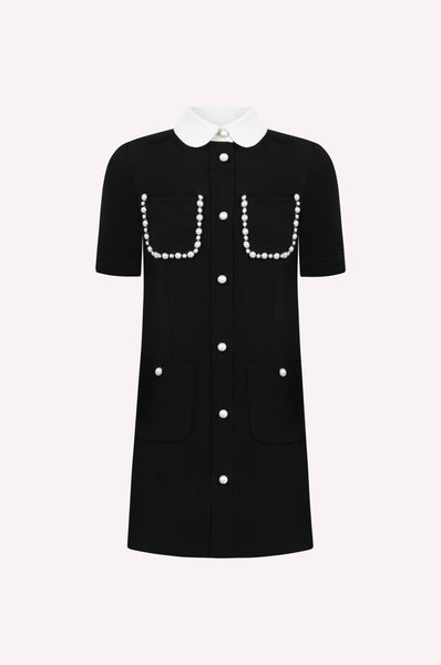 Pearl-Trimmed Patch Pocket Dress