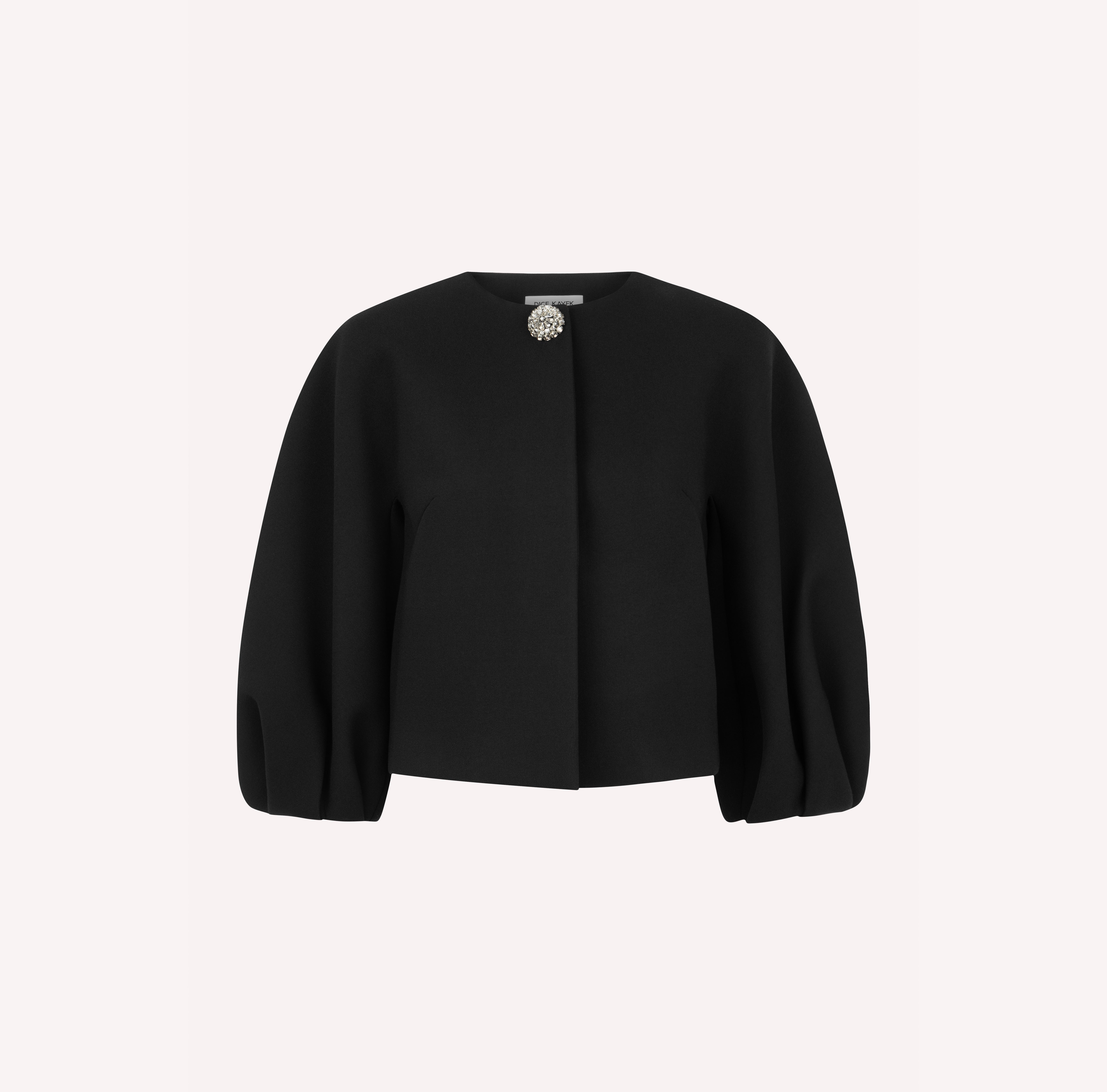 Balloon Sleeve Cropped Jacket with Brooch