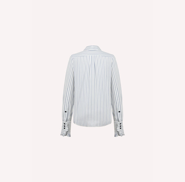 Striped Ruffle-Front Cotton Poplin Shirt