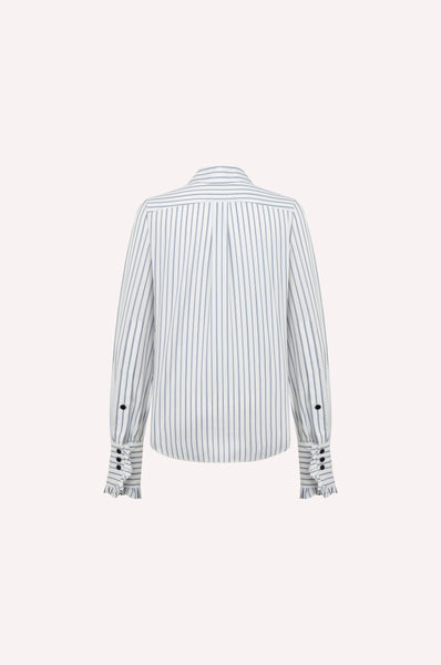Striped Ruffle-Front Cotton Poplin Shirt