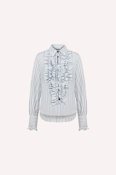 Striped Ruffle-Front Cotton Poplin Shirt