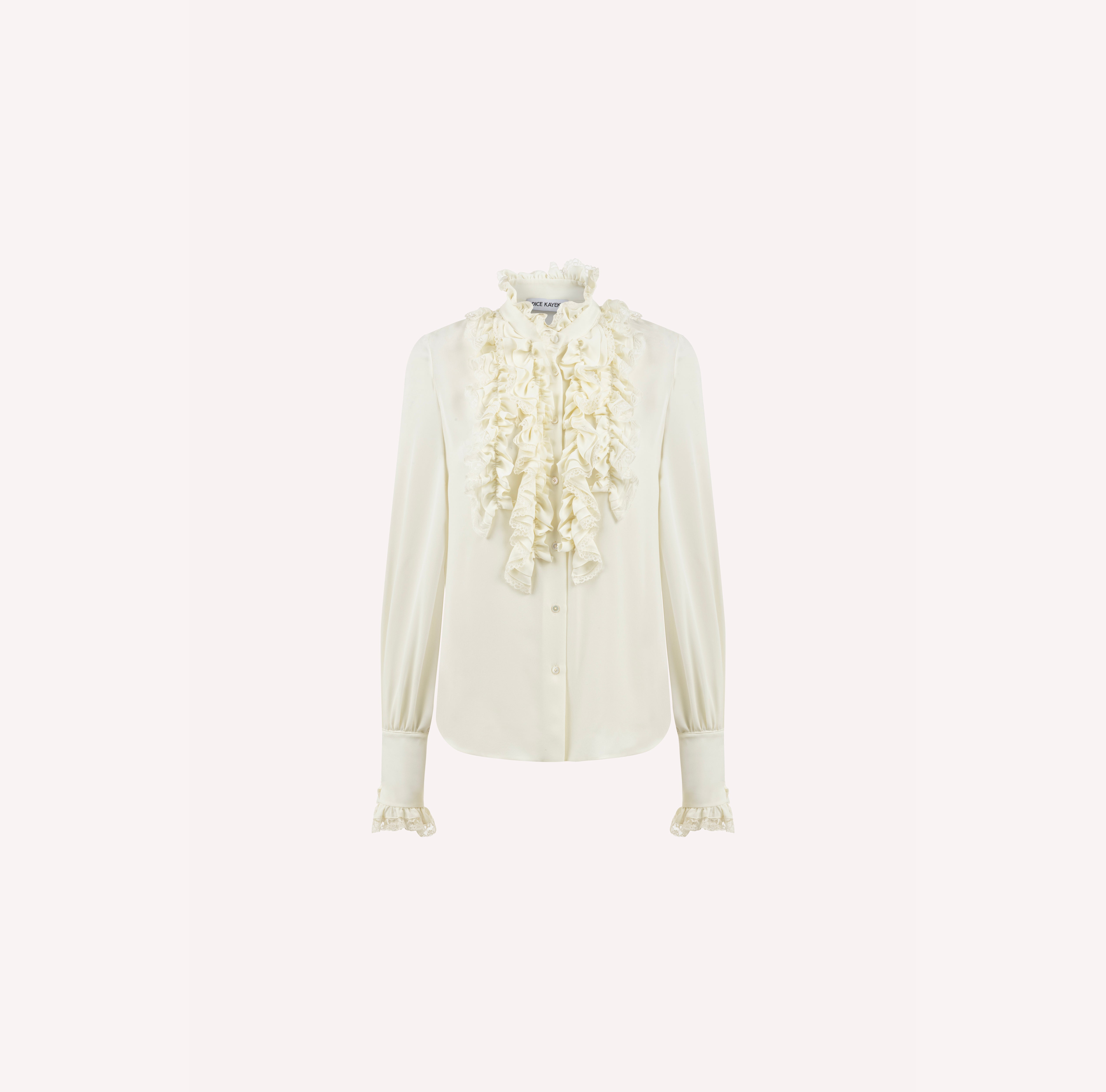 Silk Ruffle Front Shirt