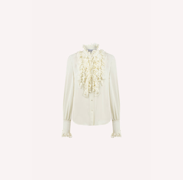 Silk Ruffle Front Shirt