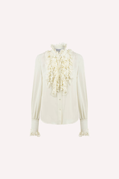 Silk Ruffle Front Shirt