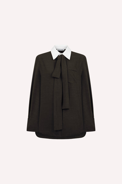 Wool Shirt with Contrast Collar